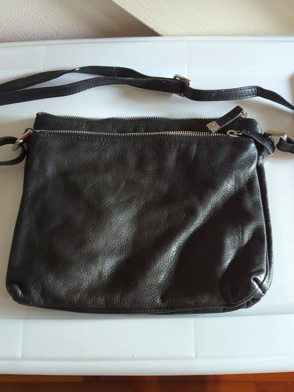 Margot Black GenuineLeather Handbag with Khaki Interior